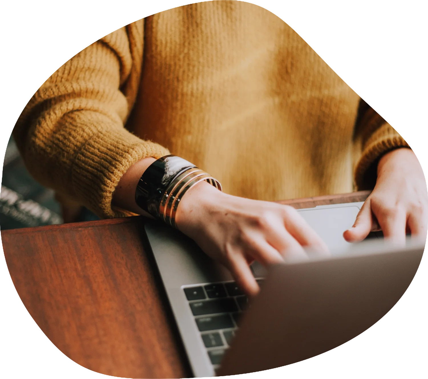 Typing on laptop